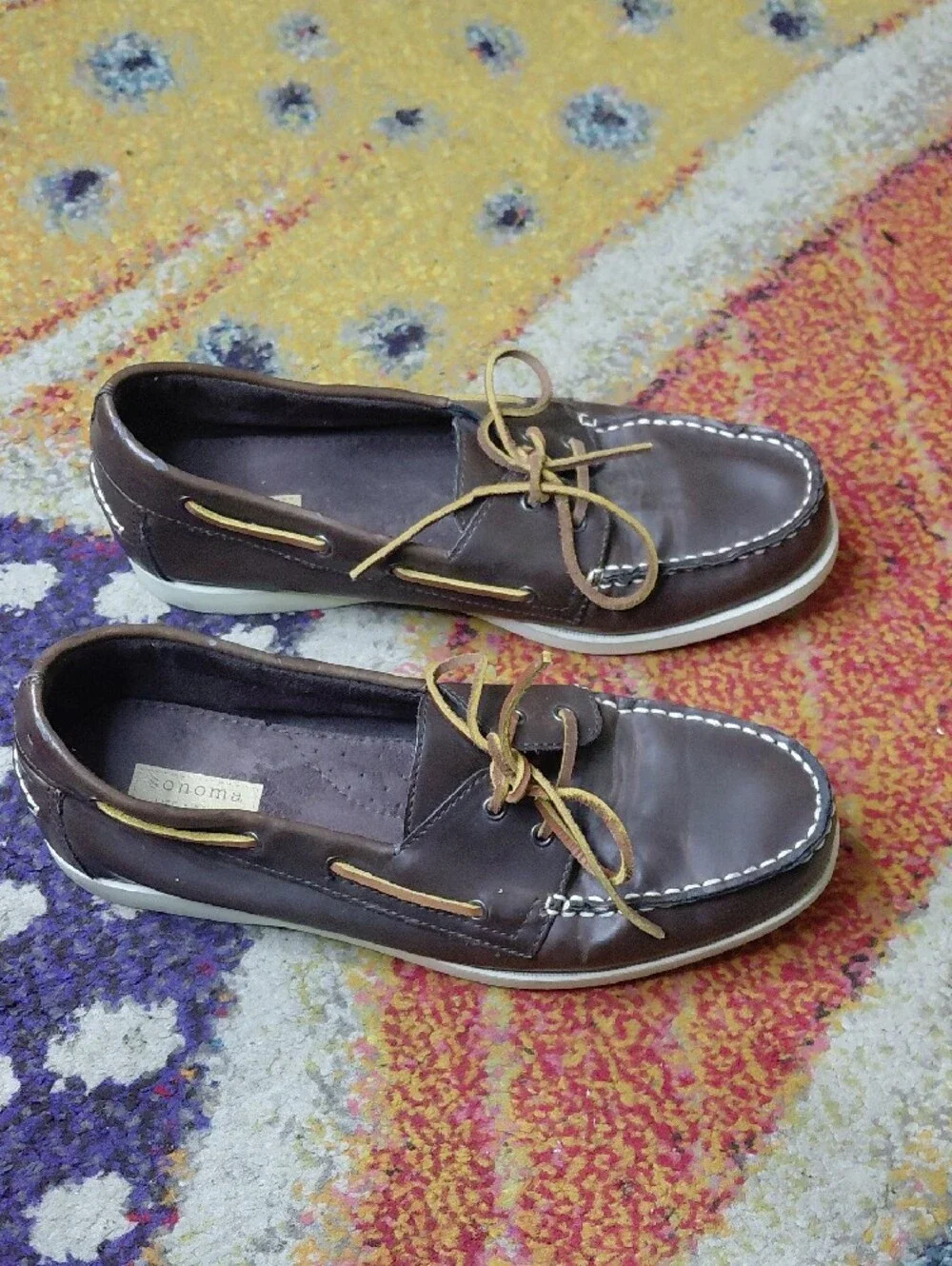 Sonoma Dark Brown Leather Boat Shoes with Tan Laces